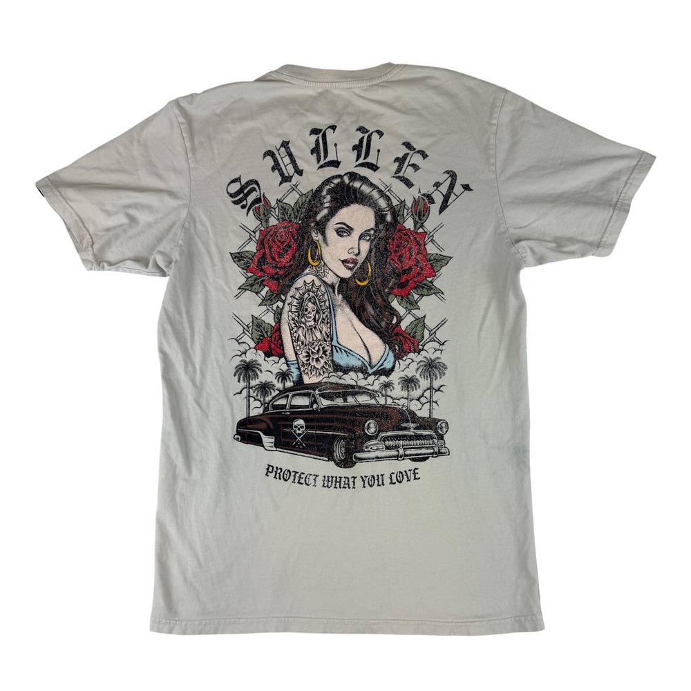 Sullen Art Collective T-Shirt Mens Medium Tan Lowrider Tattoo Graphic Tee